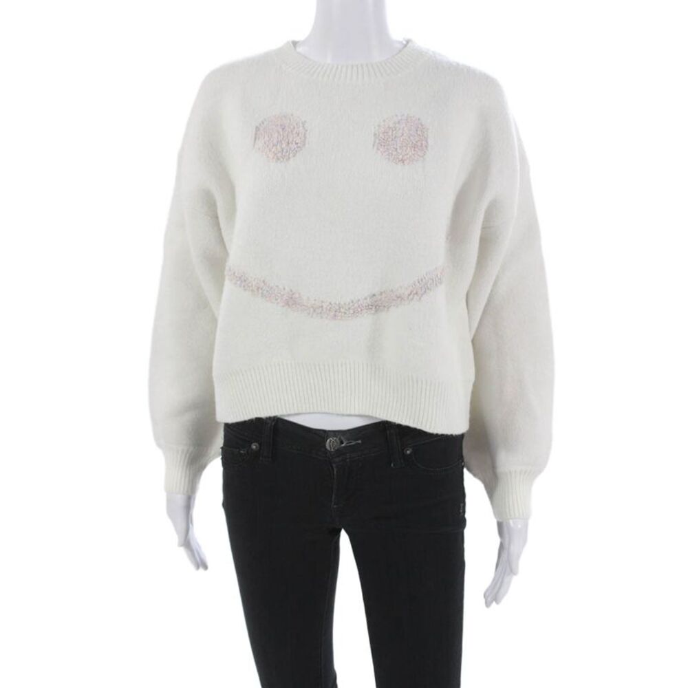 Storia Women Pullover Sweater Ivory Crew Neck Long Sleeve  Face Size M